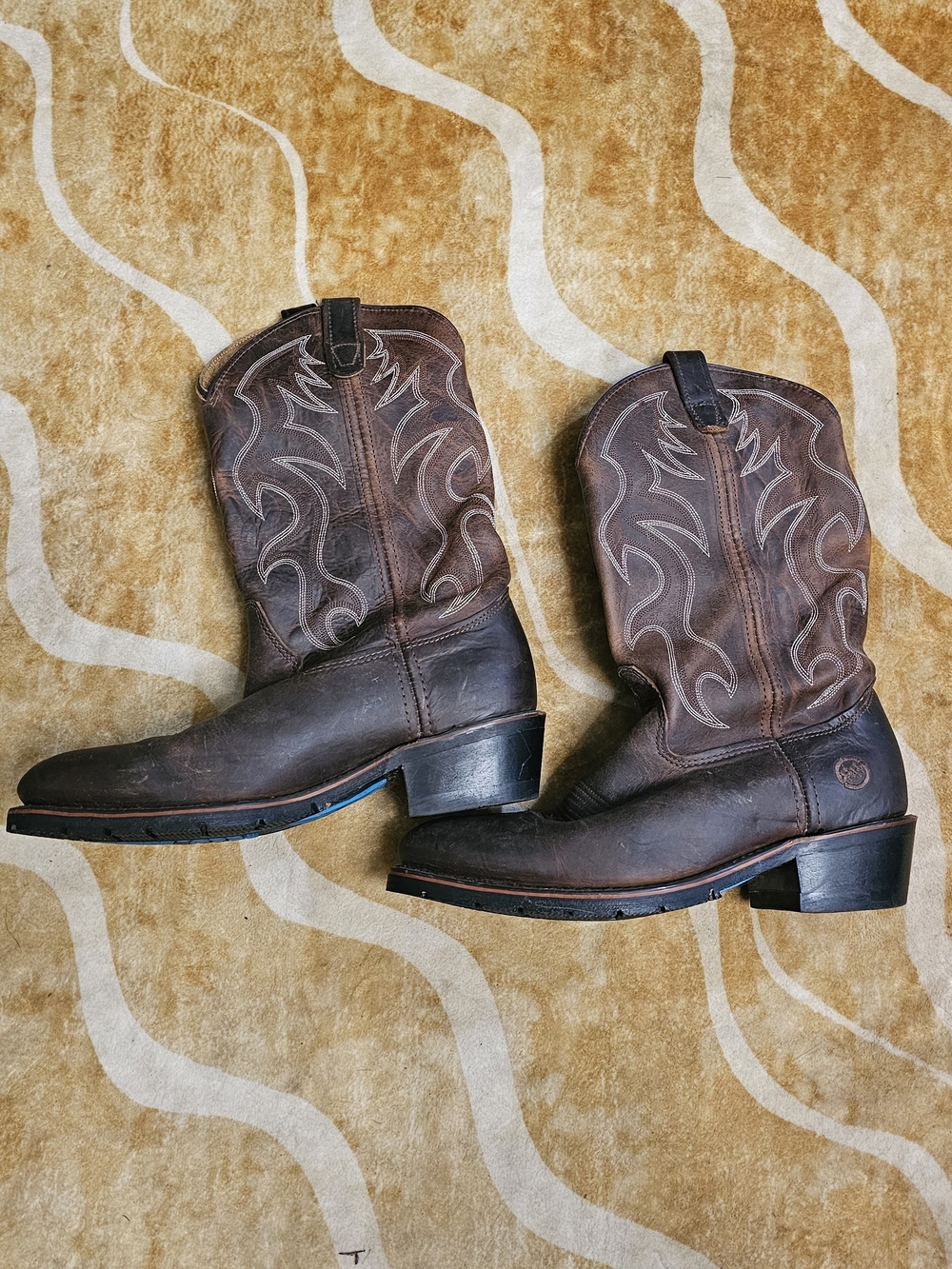 Double H Brown Leather Cowboy Boots with Embroidered Shaft